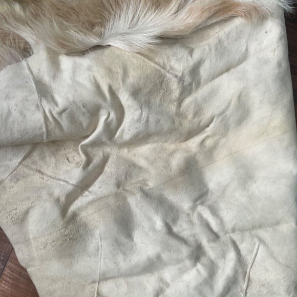Vintage Genuine Goatskin animal rug cream & brown Long hair 135cm x 55CM - Picture 4 of 4